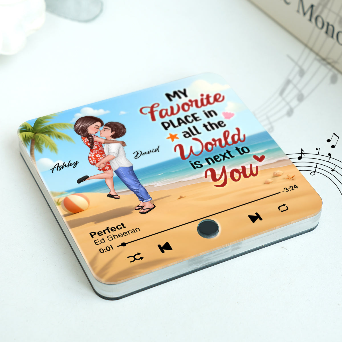 My Favorite Place in All the World is Next to You, Summer Hugging Couple Personalized Music Fridge Magnet