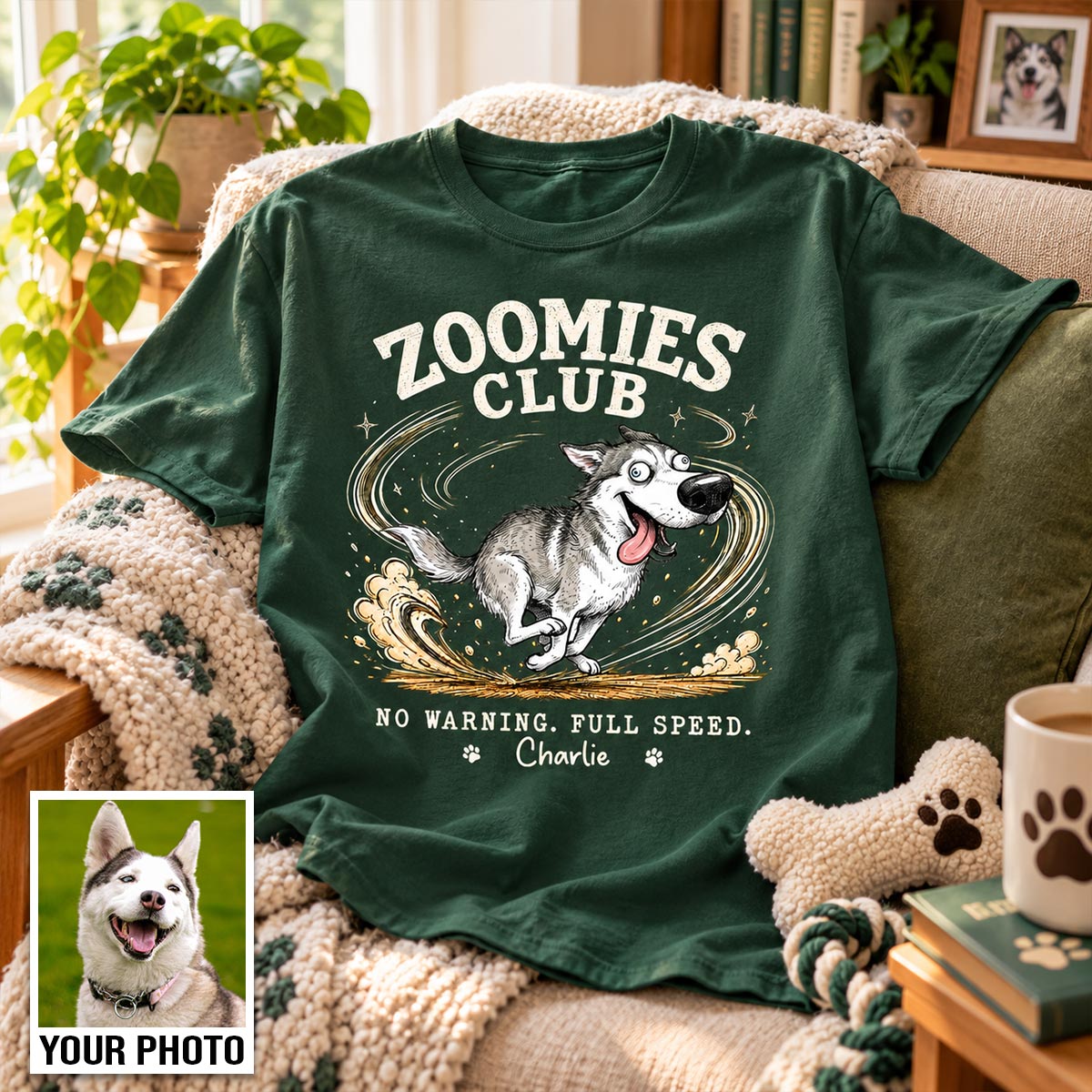 Zoomies Club Quirky Dog Portrait From Your Custom Pet Photo - Personalized Shirt - Funny Gift For Dog Cat Lover