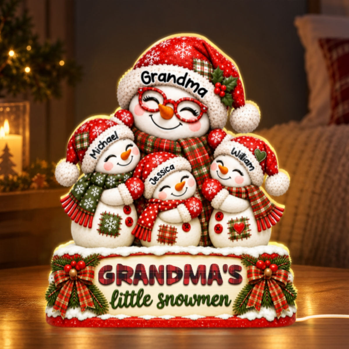 Grandma's Little Snowmen - Personalized Light Box - Heartfelt Christmas Gift for Grandma, Family Keepsake