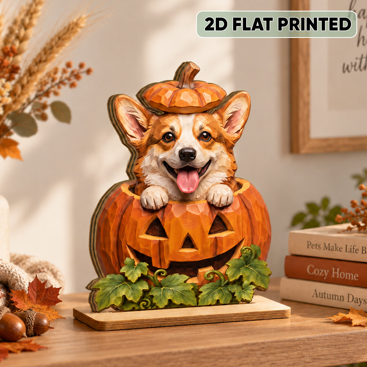 Custom Dog Cat Pumpkin Art - Personalized 2-Layered Wooden Plaque - Pet Halloween Fall Decor