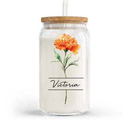 Beautiful Birth Flower With Name Birthday Gift For Friends Mom Grandma Mother‘s Day Gift Personalized Clear Glass Can