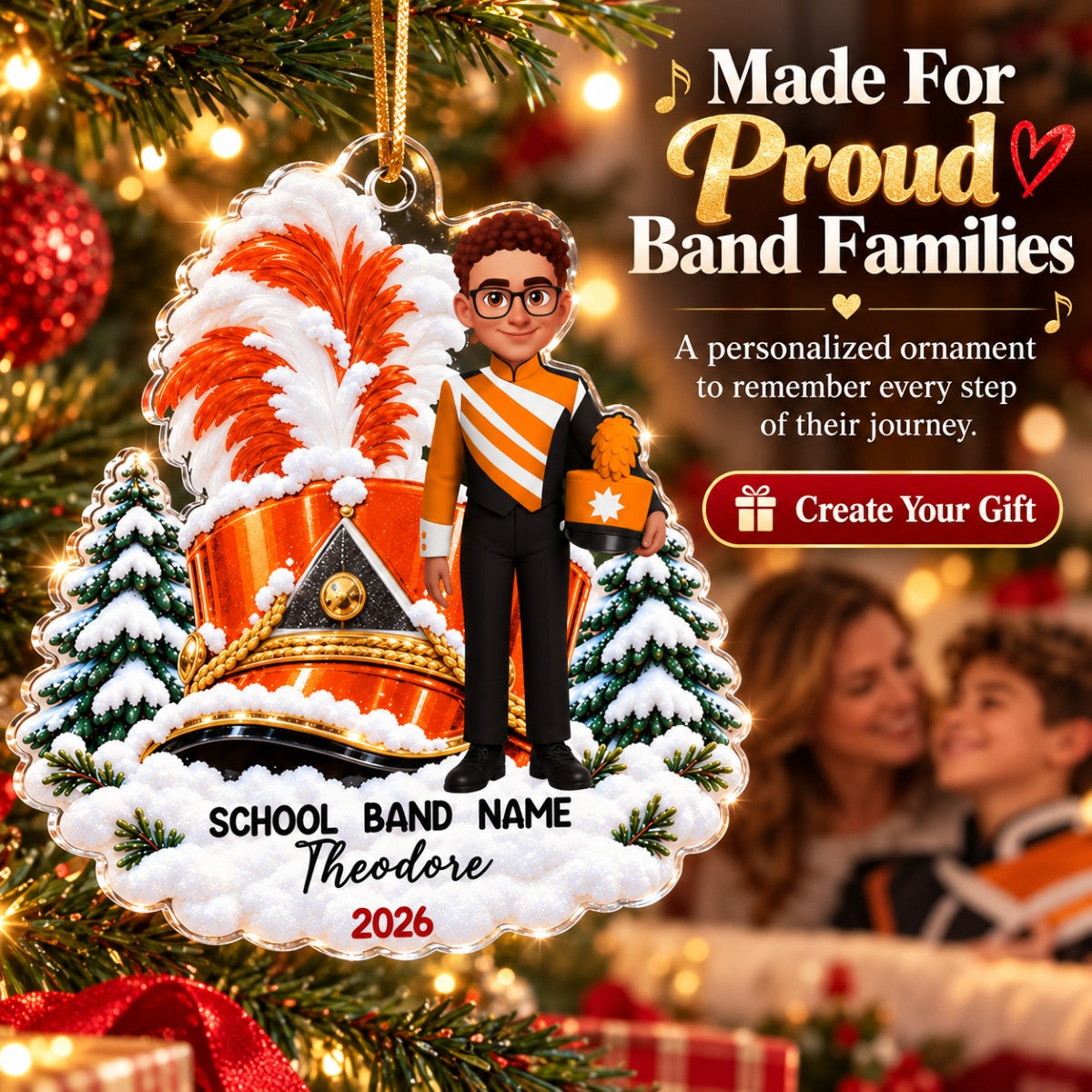 Marching Band Design For Boy Girl - Personalized Acrylic Ornament - Gift For Granddaughter, Grandson