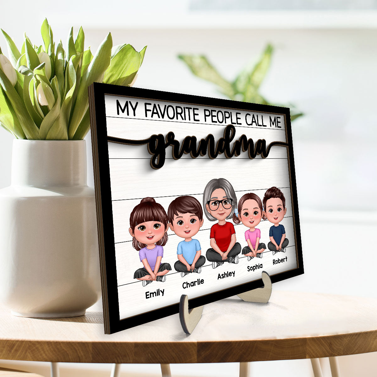Grandma Grandkids Sitting My Favorite People Call Me Grandma Personalized 2-Layer Wooden Plaque
