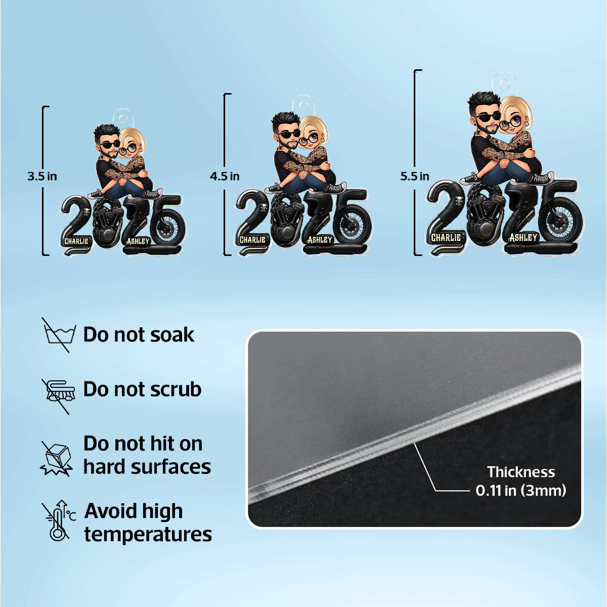 3D Effect Biker Couple- Personalized Acrylic Car Hanger- Gift For Bikers, Gift For Him, For Her