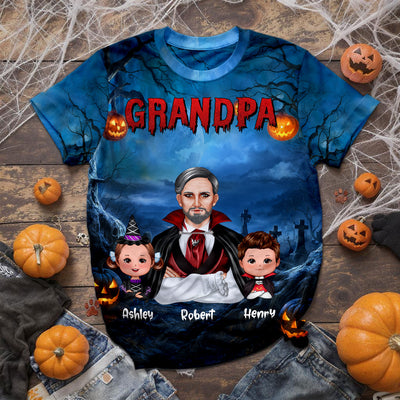 Cool Grandpa Dad Dracula & Kids In Halloween Night Personalized Shirt, Halloween Costume for Dad, Grandpa