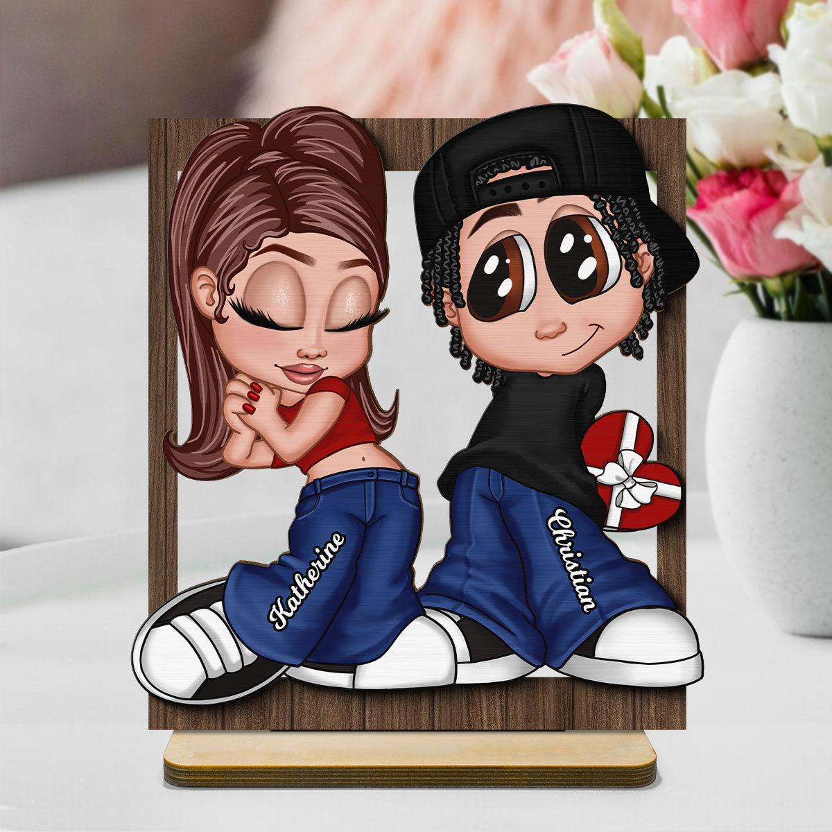 Y2K Couple Frame Gift For Him, Gift For Her Home Decor Personalized 2-Layer Standing Wooden Plaque