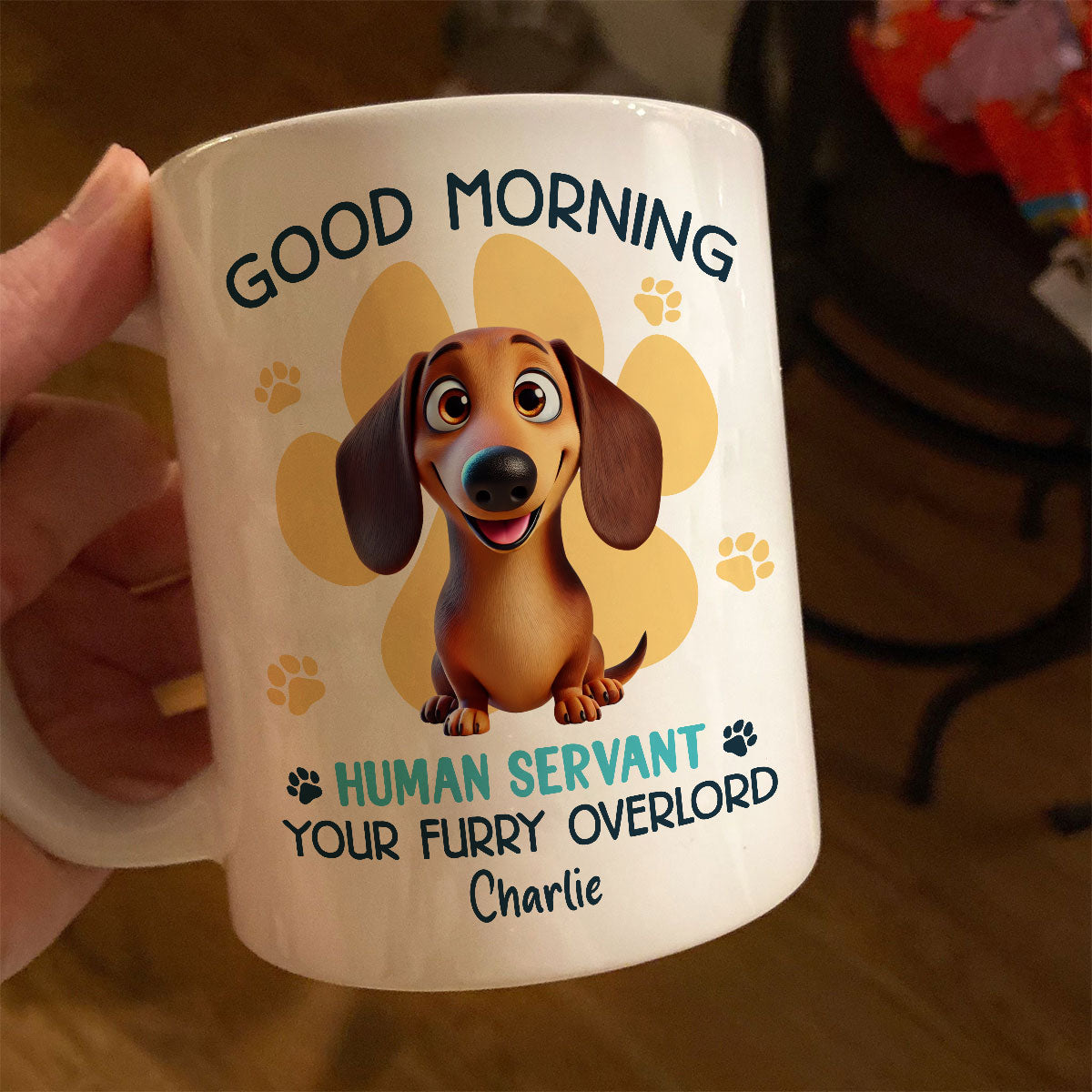 Funny Cartoon Dogs Good Morning Dog Human Servant Personalized Mug, Funny Gift For Dog Lovers