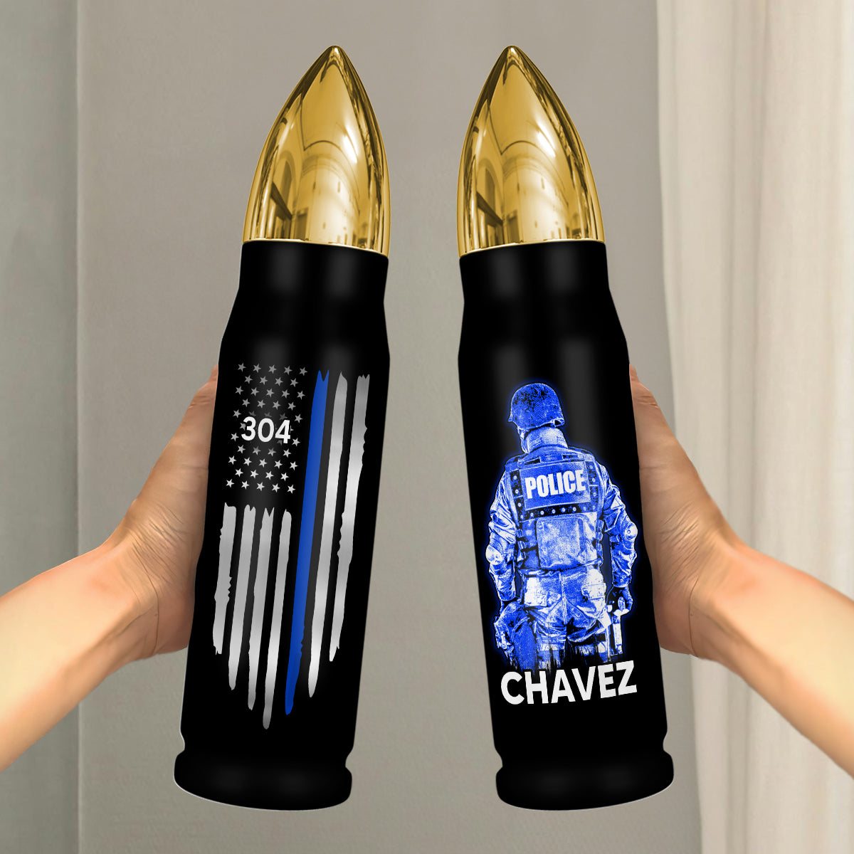 Police Thin Blue Line Personalized Bullet Tumbler, Appreciation Gift, Christmas Gift For Police Department, Police Officers