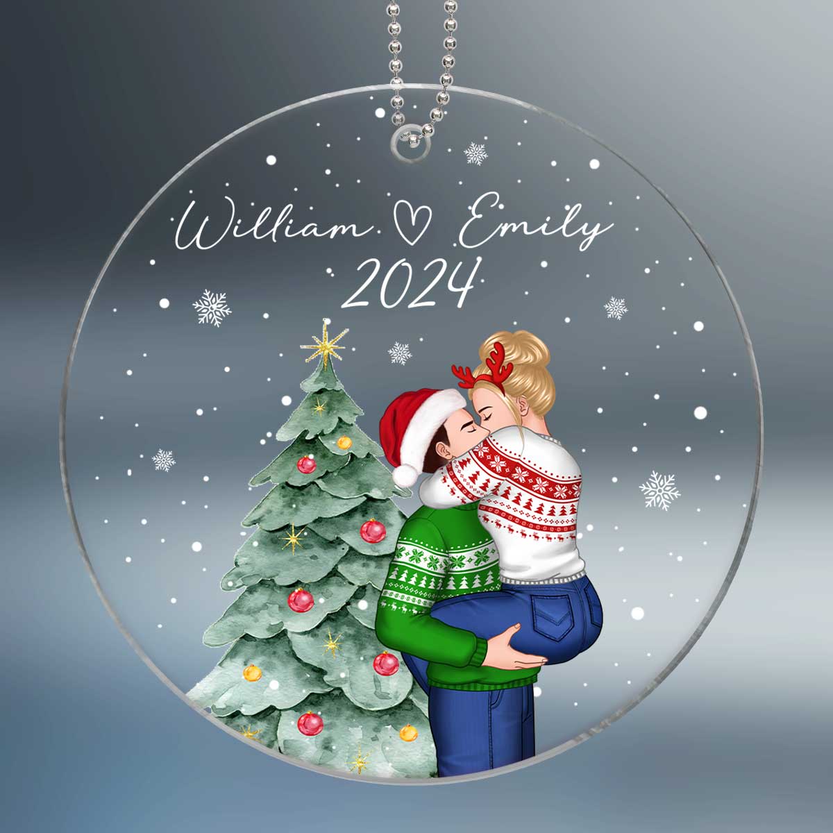Couple Under Christmas Tree Personalized Acrylic Ornament, Christmas Gift For Him, Gift For Her
