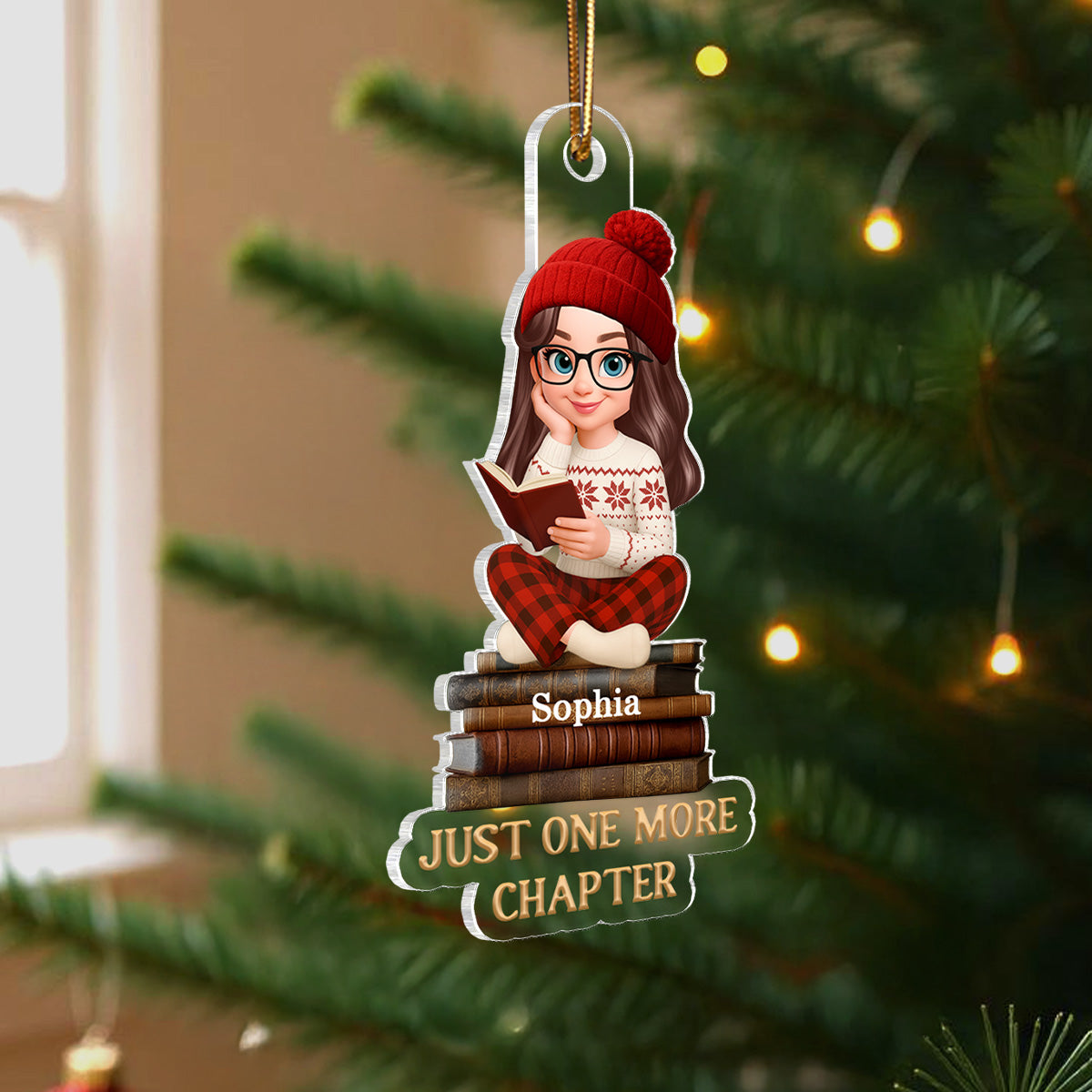 Christmas Cozy Vibe Retro Vintage Books Just One More Chapter - Personalized Acrylic Ornament - Christmas Gift For Book Lovers