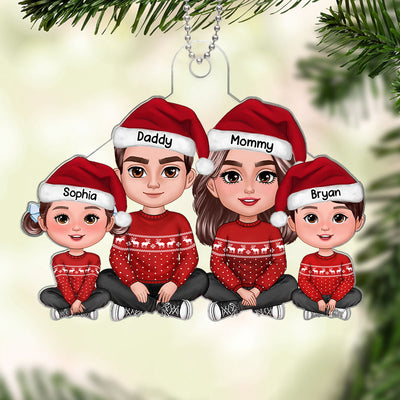 Family Sitting Crossed Legs Christmas Gifts Personalized Acrylic Ornament