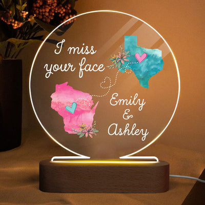 I Miss Your Face Long Distance Gift For Friends Family Personalized Circle Acrylic Plaque LED Lamp Night Light
