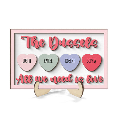 Family Name Sign All We Need Is Love Personalized 2-Layer Wooden Plaque