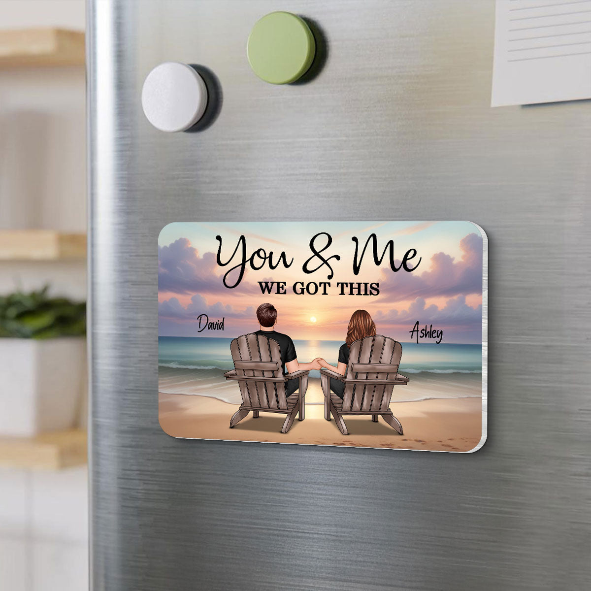 Couple Sitting Beach Landscape Personalized Acrylic Fridge Magnet, Heartfelt Gift For Couple, For Him, For Her, Boyfriend, Girlfriend, Husband, Wife
