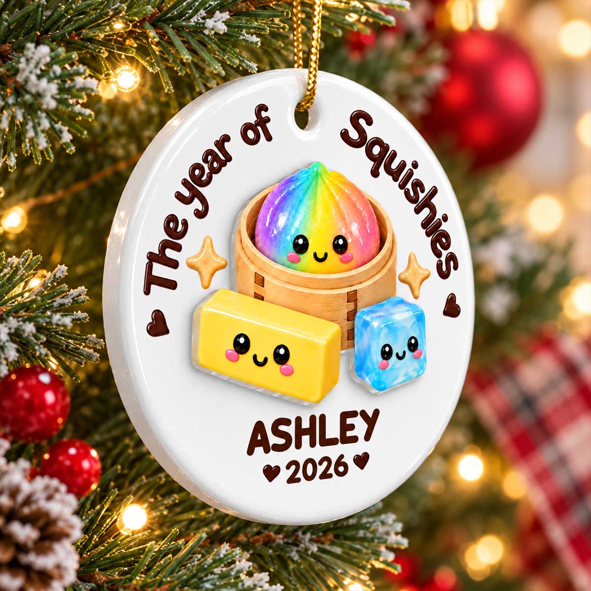 Cute Dumpling The Year Of Squishies - Personalized Ceramic Ornament With Acrylic Pieces - Christmas Gift, Keepsake For Kids, Teenagers, Daughter, Granddaughter, Son, Grandson