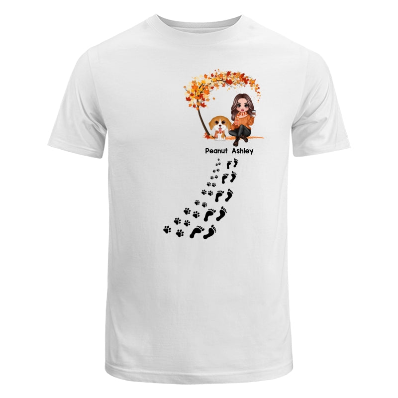 Life Is Better With Dogs Fall Season Woman & Cute Watercolor Dog Under Tree Personalized Shirt