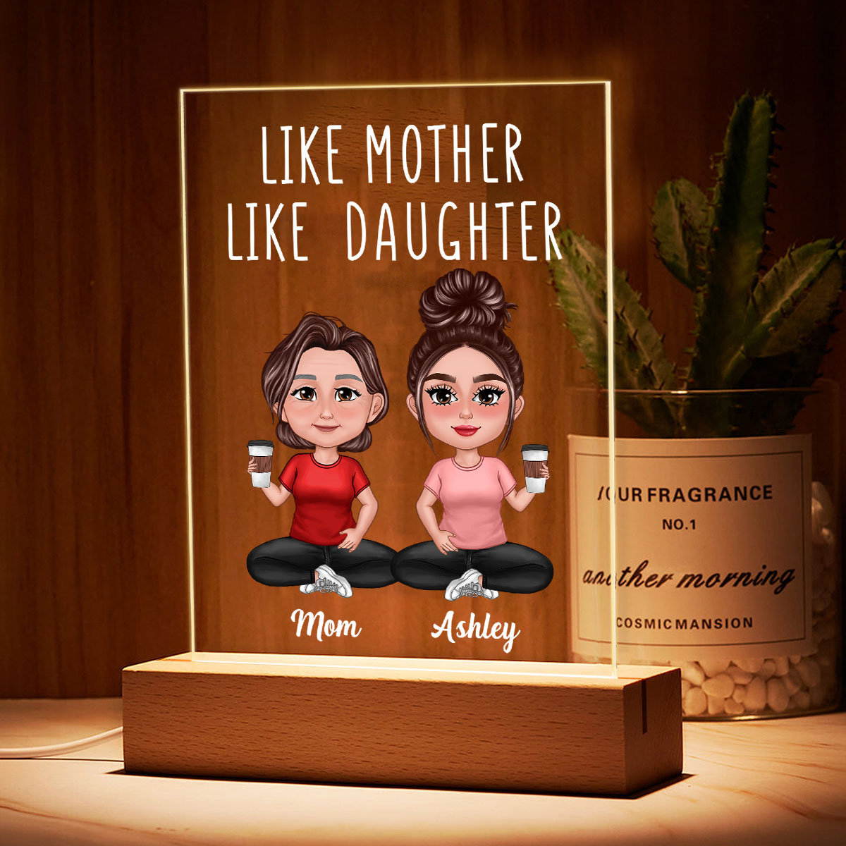 Like Mother Like Daughter Pretty Doll Sitting Together Personalized Acrylic LED Night Light