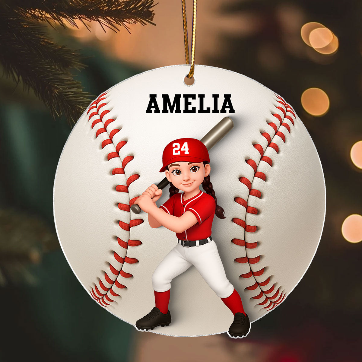 Baseball Softball Girl Boy 3D Effect - Personalized Acrylic Ornament - Christmas Gift For Daughter, Gift For Son