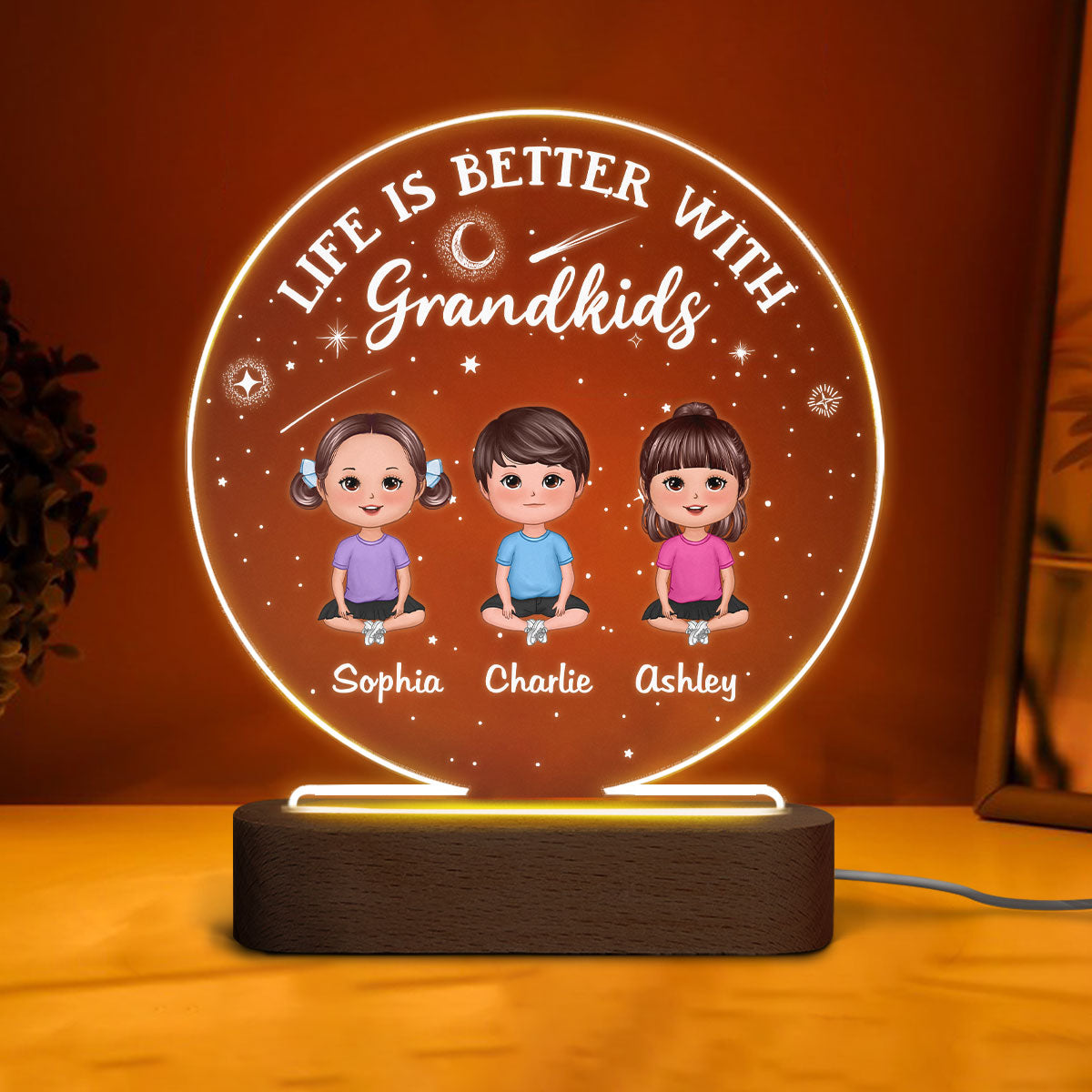 Life Is Better With Grandkids Grandpa Gift Personalized Circle LED Night Light