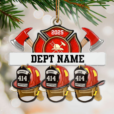 3D Effect Firefighter Station Helmets - Personalized Acrylic Ornament - Christmas Gift For Firefighter Station Department