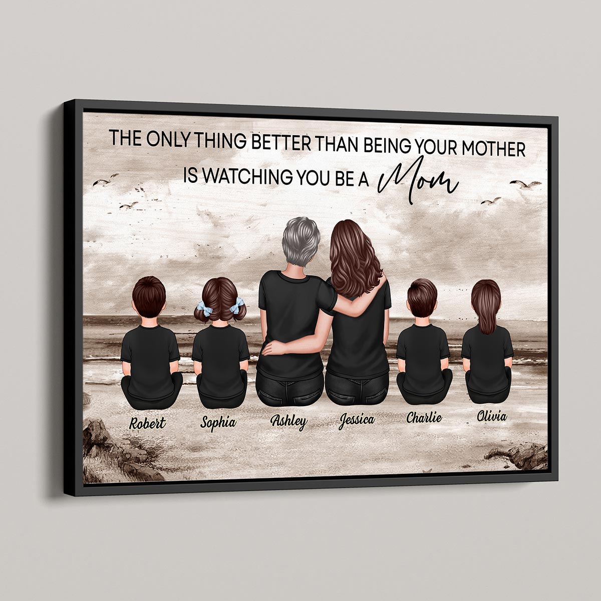 Watching You Be A Mom Back View Mom Daughter & Grandchildren Personalized Poster