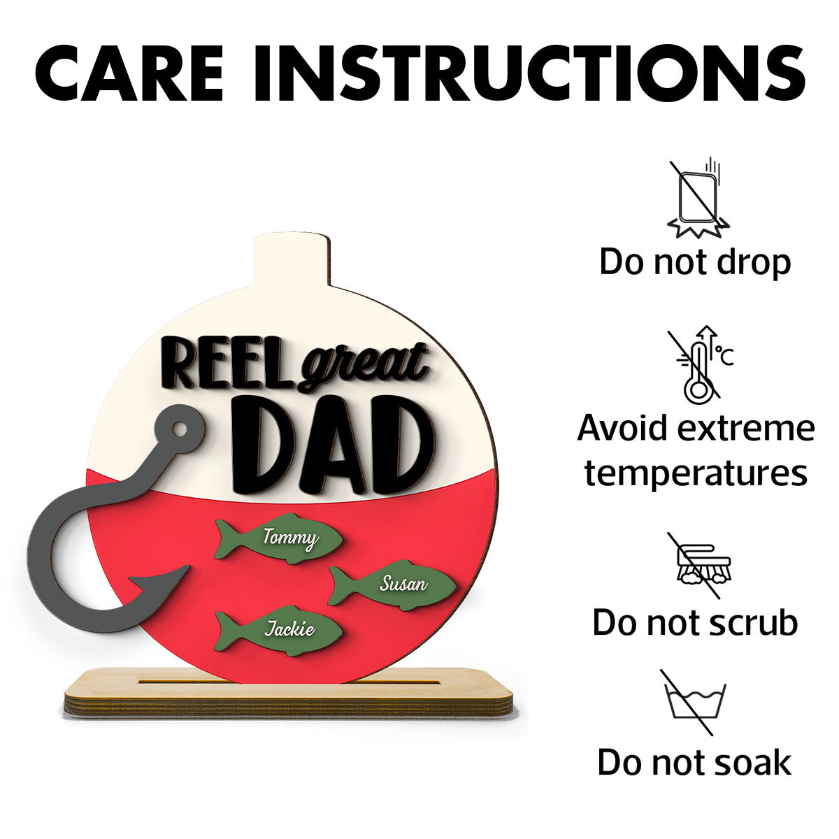 Reel Great Dad Grandpa Personalizd 2-Layer Standing Wooden Plaque, Father's Day gift for Fishing Dad Grandpa