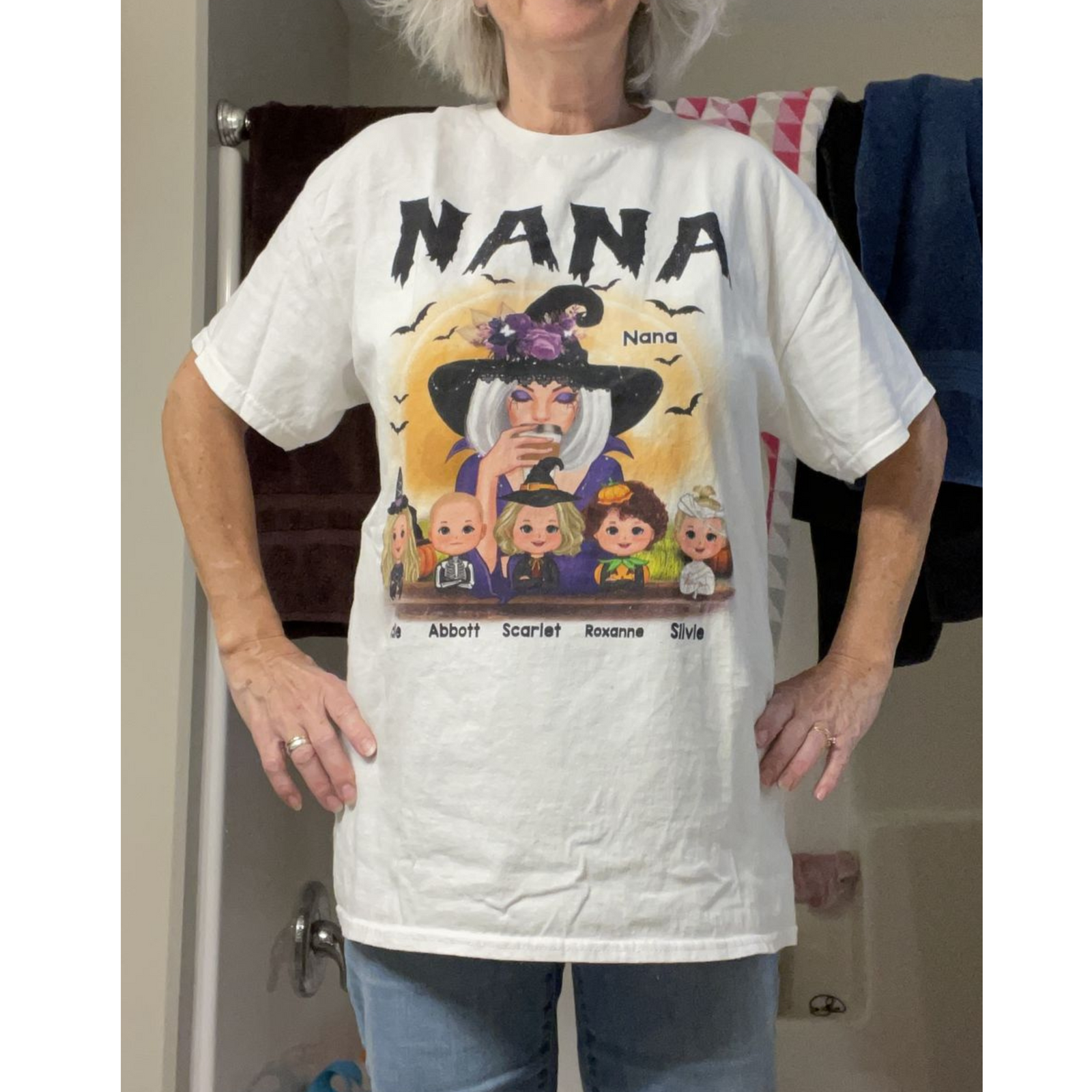 Grandma Mom Witch With Grandkids Personalized Shirt, Halloween Gift For Grandma, Mom