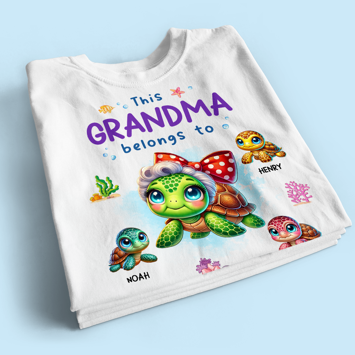 Grandma Grandkids Turtle Personalized Shirt, Gift for Grandmas
