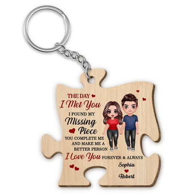 Doll Couple Standing Found My Missing Piece Gift For Him For Her Personalized Wooden Keychain