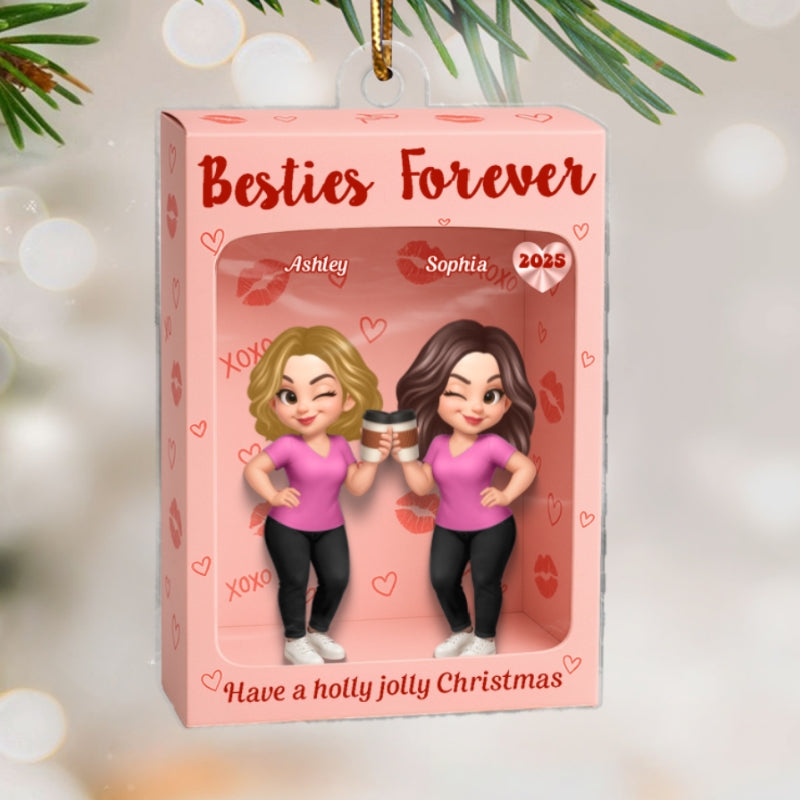 Besties XOXO Pretty Girls Cartoon Toy Box Style - Personalized Acrylic Ornament - Christmas Gift For Best Friends