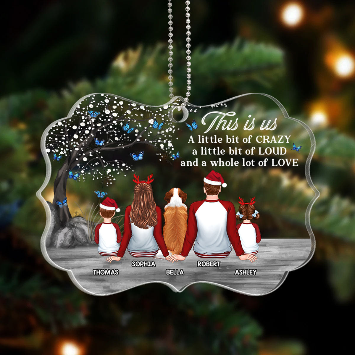 Under Blossom Tree Pajamas Family Personalized Acrylic Ornament