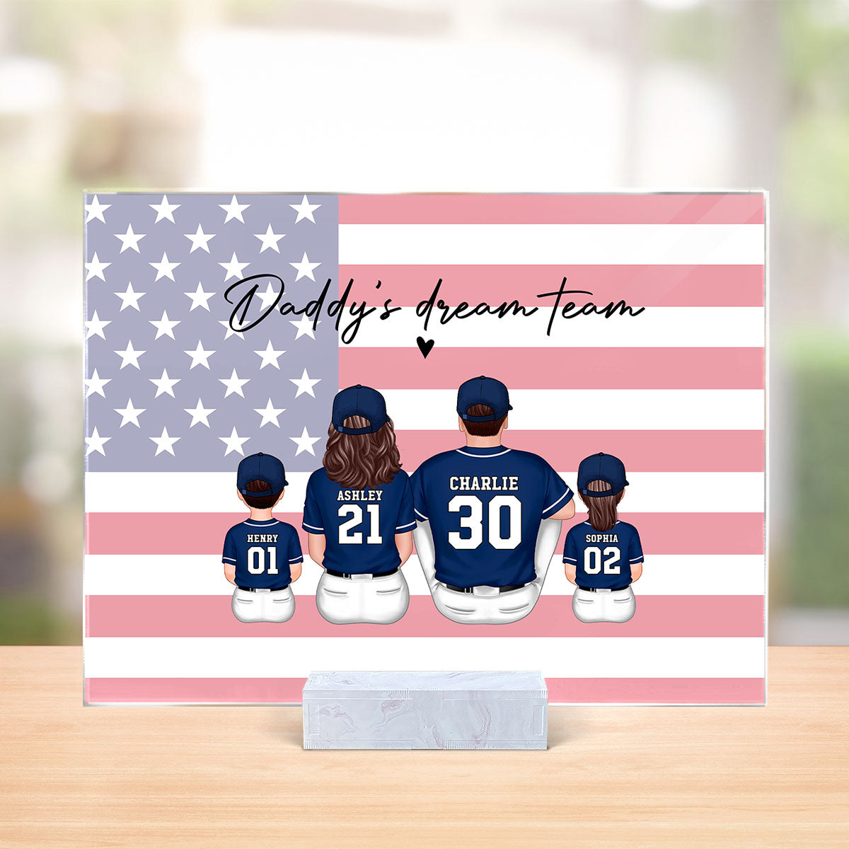 Daddy's Team Baseball Family Sitting Personalized Acrylic Plaque, Father's Day Gift For Dad, Grandpa, Husband