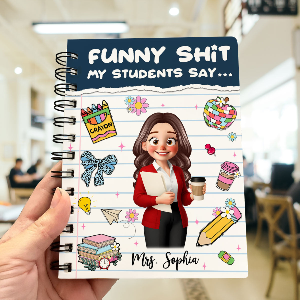 Funny Shit My Students Say Cute Cartoon Teacher Personalized Spiral Notebook Journal