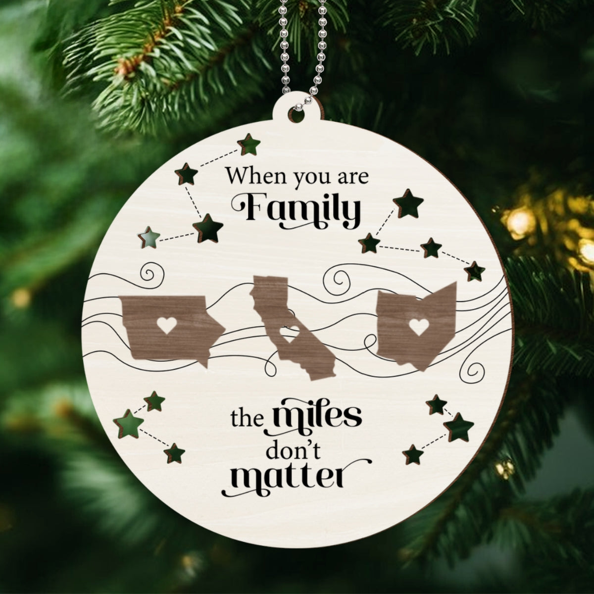 Long Distance Family Friends Siblings Sisters Besties Personalized 2-Layered Wooden Ornament, Togetherness Christmas Gift