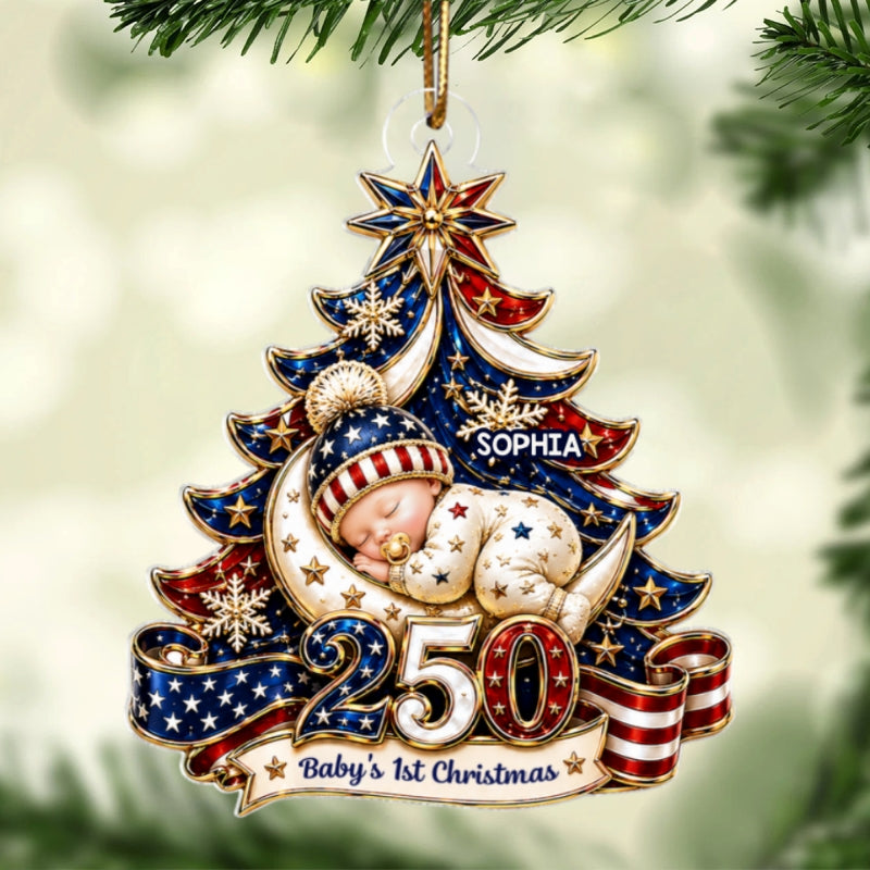 American 250th Anniversary Baby First Christmas - Personalized Acrylic Ornament - Christmas Gift For Newborn