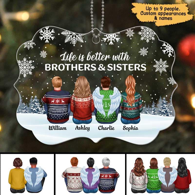 Brothers Sisters Siblings Besties Snow Background Personalized Acrylic Ornament