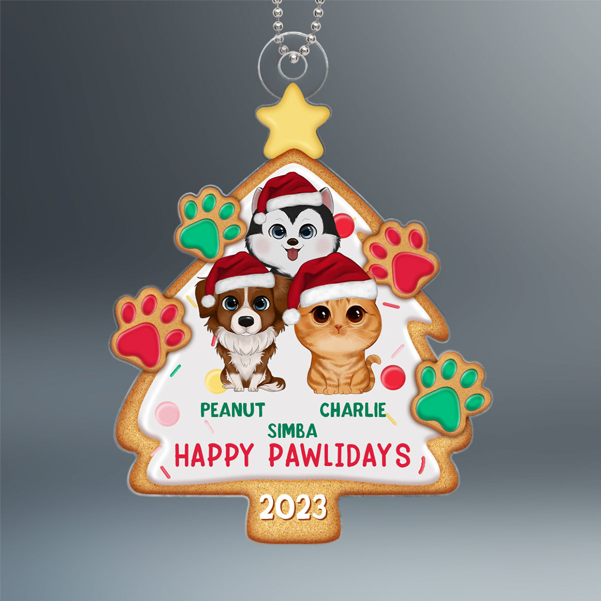 Merry Christmas Cute Dogs Cats Gingerbread Christrmas Tree Personalized Acrylic Ornament