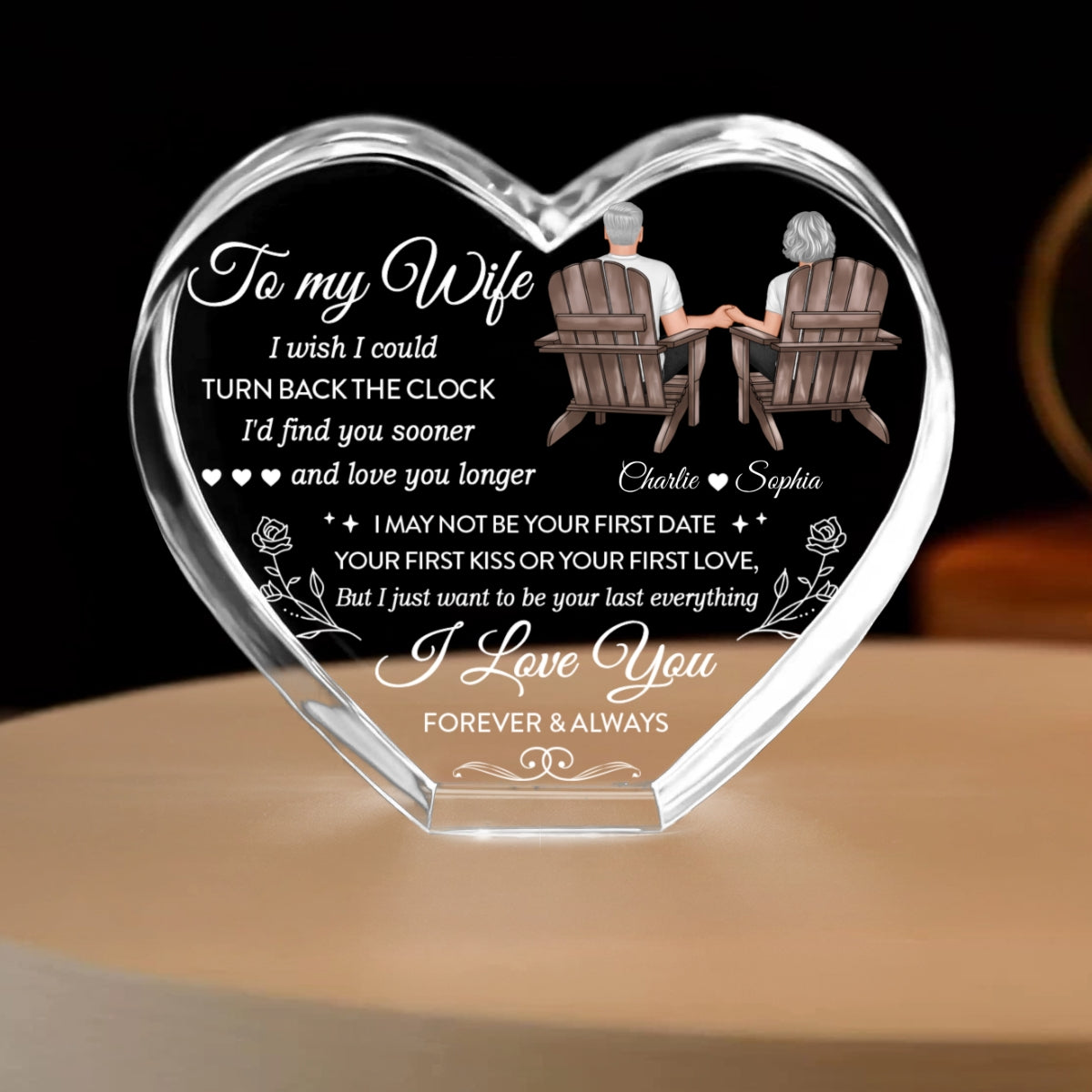 To My Wife I Wish I Could Turn Back The Clock Premium Crystal Heart LED, Heartfelt Personalized Couple Anniversary Gift For Couple, Last-minute Valentine's Gift For Her, For Wife, FREE DELIVERY