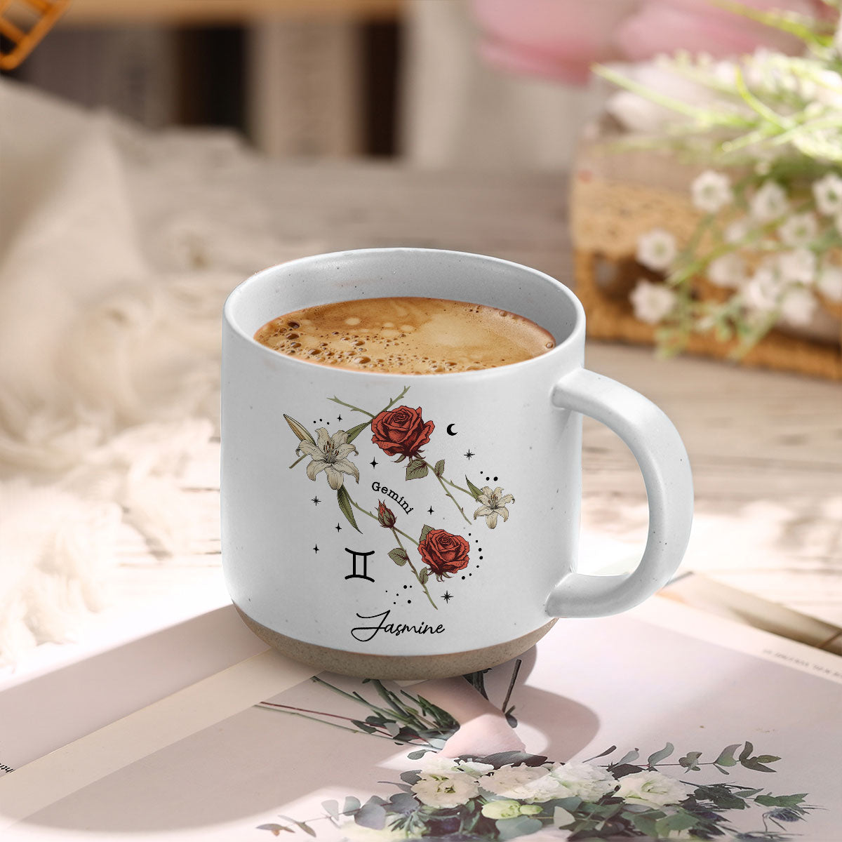 Zodiac Floral Star Constellation Birth Month Flower Personalized Pottery Mug, Best Friend Mug, Birthday Mug, Birth Signs, Star Signs
