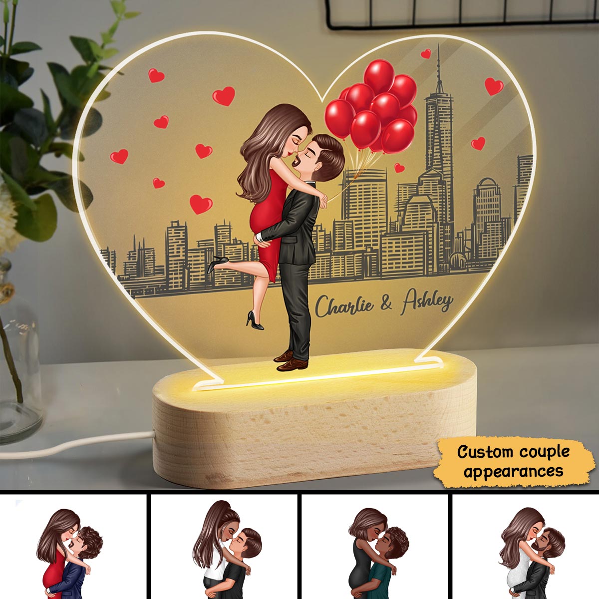 From Our First Kiss Couple Personalized Heart Plaque LED Night Light - Acrylic LED Lamp - Valentine‘s Day Gift For Him, For Her