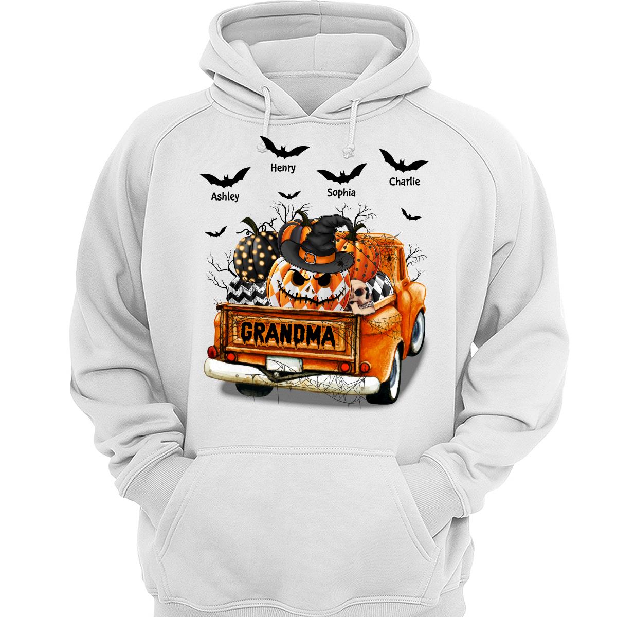 Grandma Mom Halloween Patterned Pumpkins Truck Personalized Shirt