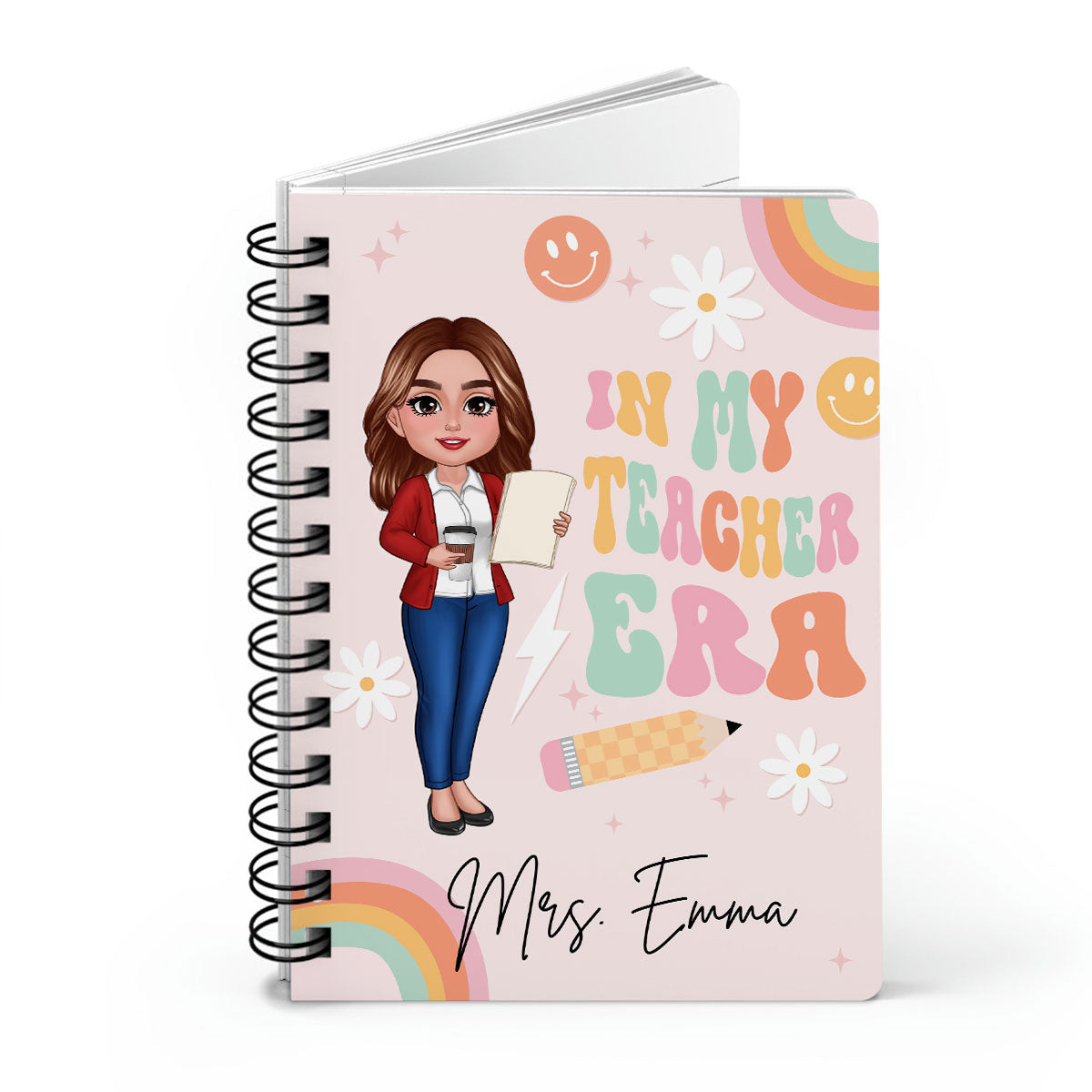 In My Teacher Era Teacher Name Personalized Spiral Notebook Journal, Back To School Stationery