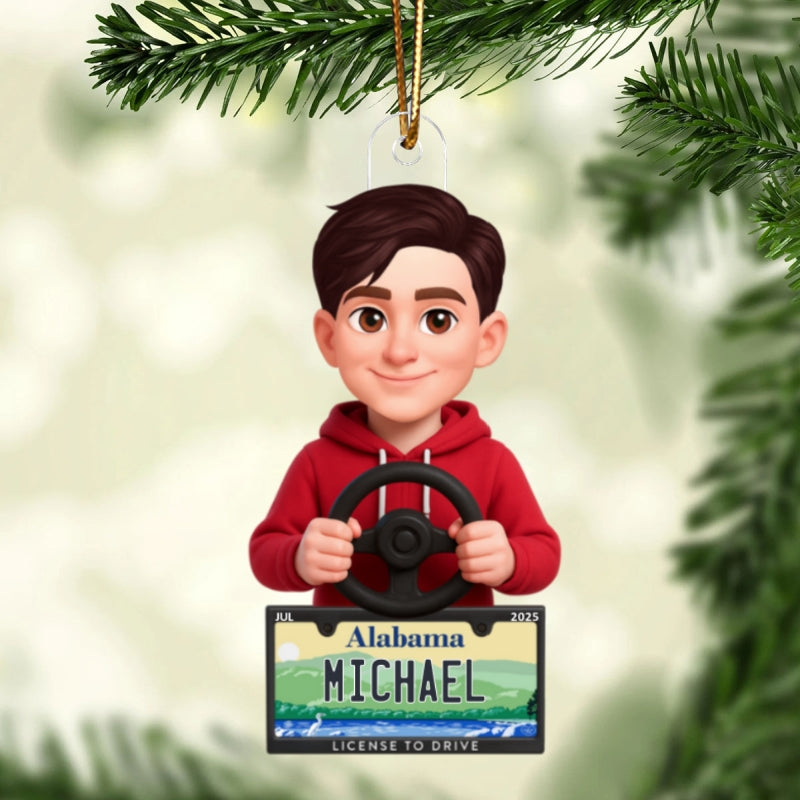 New Driver in Red Hoodie - Personalized Acrylic Ornament - Christmas Gift For New Drivers
