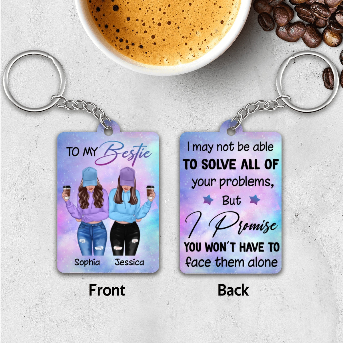 Front View Besties To My Bestie Personalized Acrylic Keychain