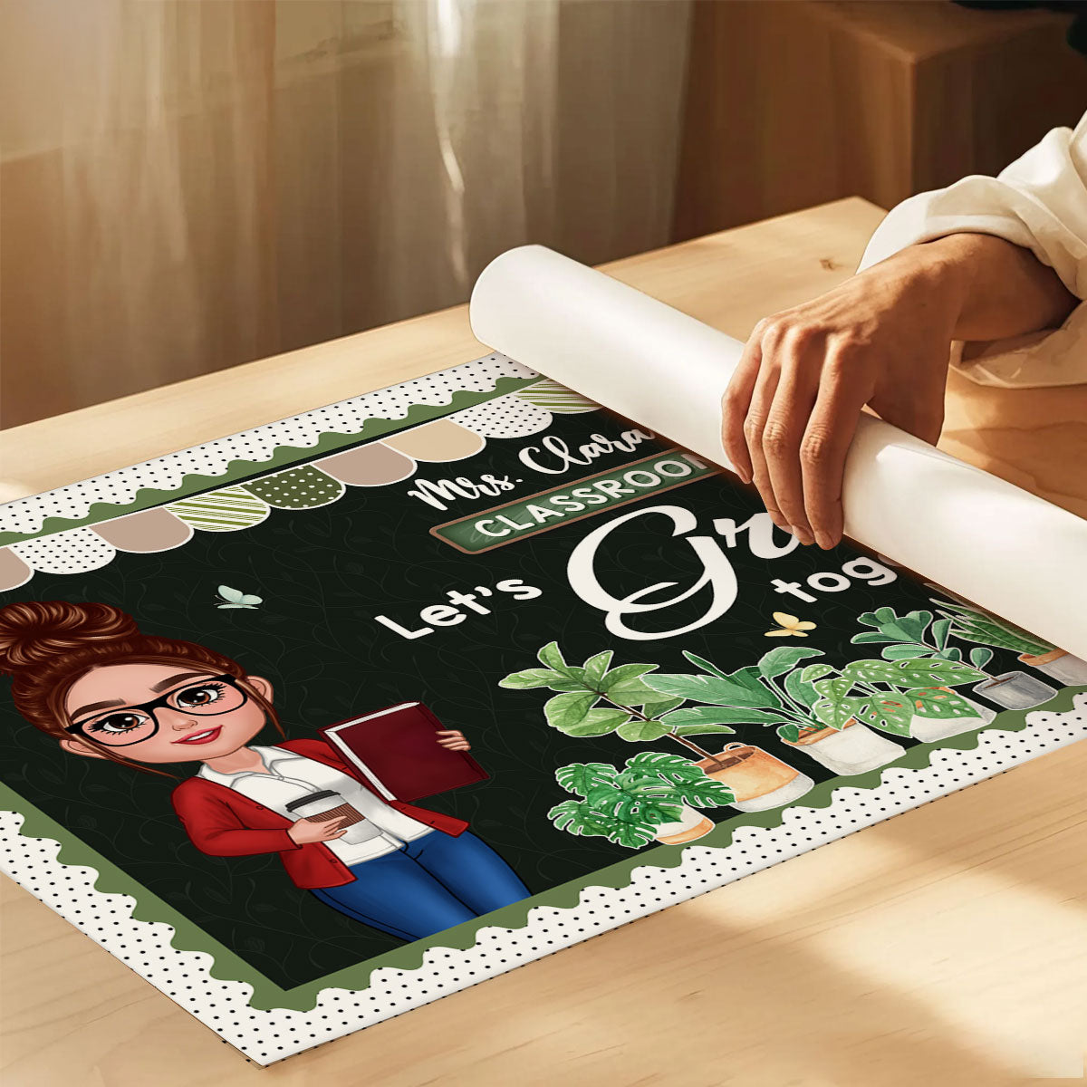 Greenery Boho Plants Let's Grow Together Teacher Personalized Poster, Classroom Decoration