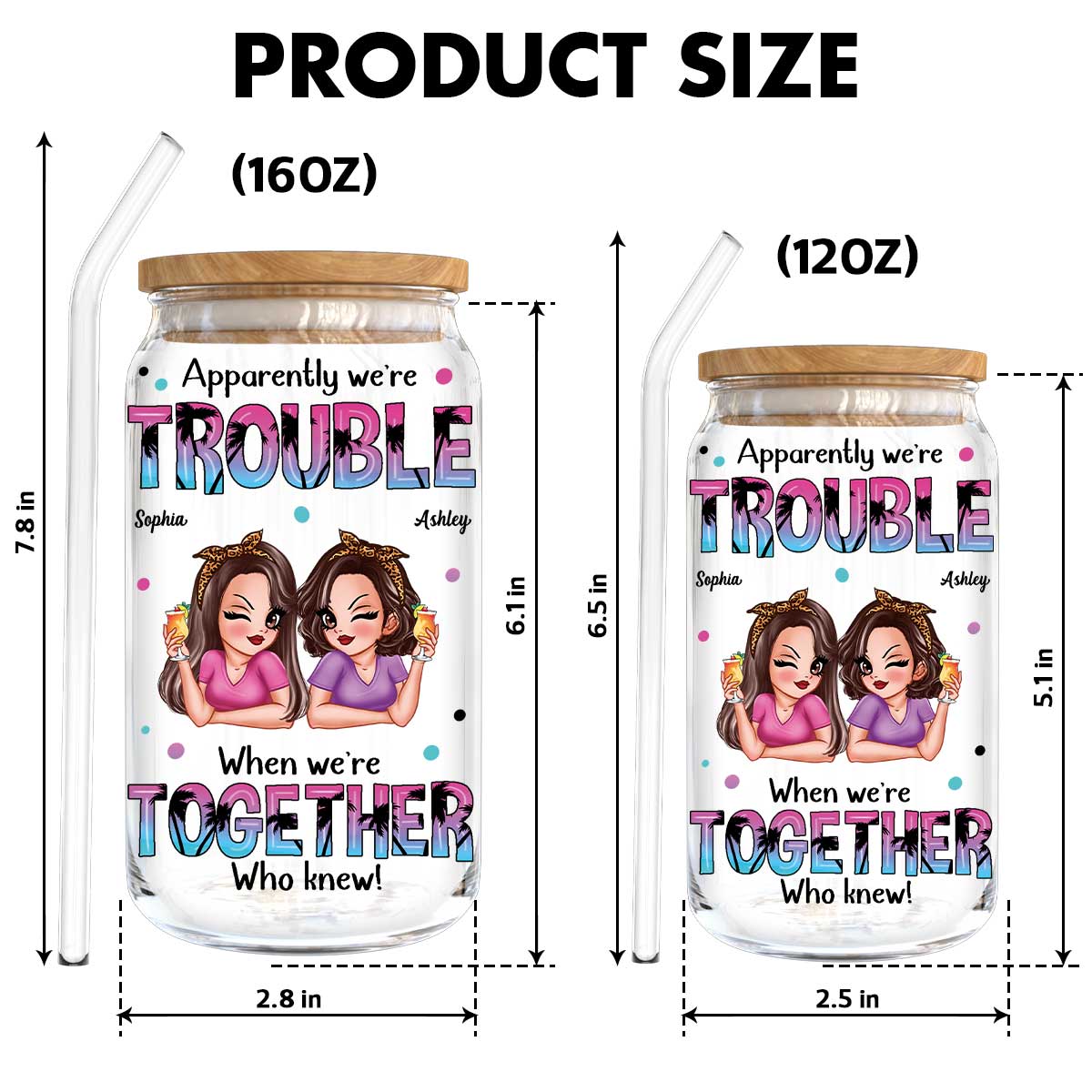 Summer Besties Sassy Women Personalized Clear Glass Can