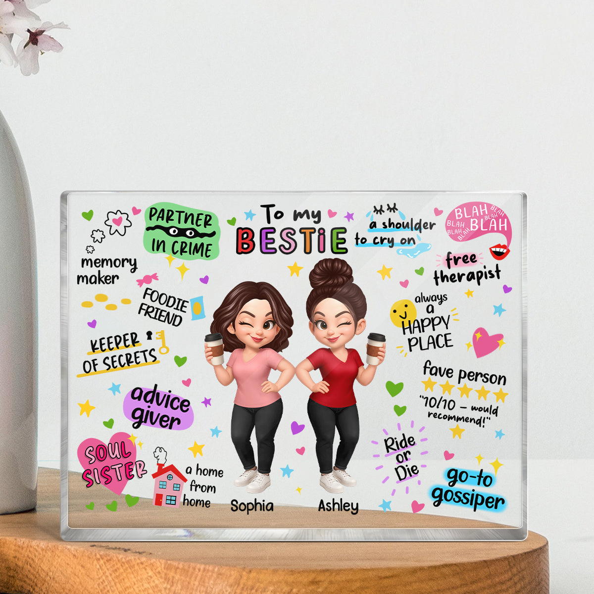 Pretty Besties Sisters Funny Gift Personalized Acrylic Block Plaque