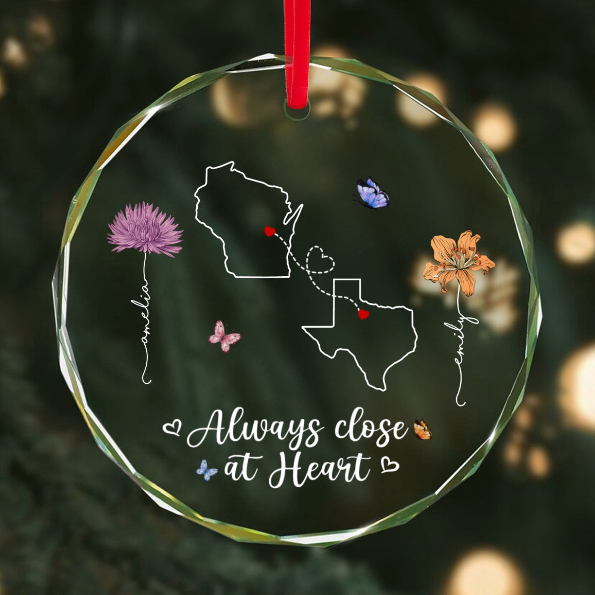 Birth Month Flowers Long Distance Besties Sisters Family Personalized Glass Ornament, Christmas Gift