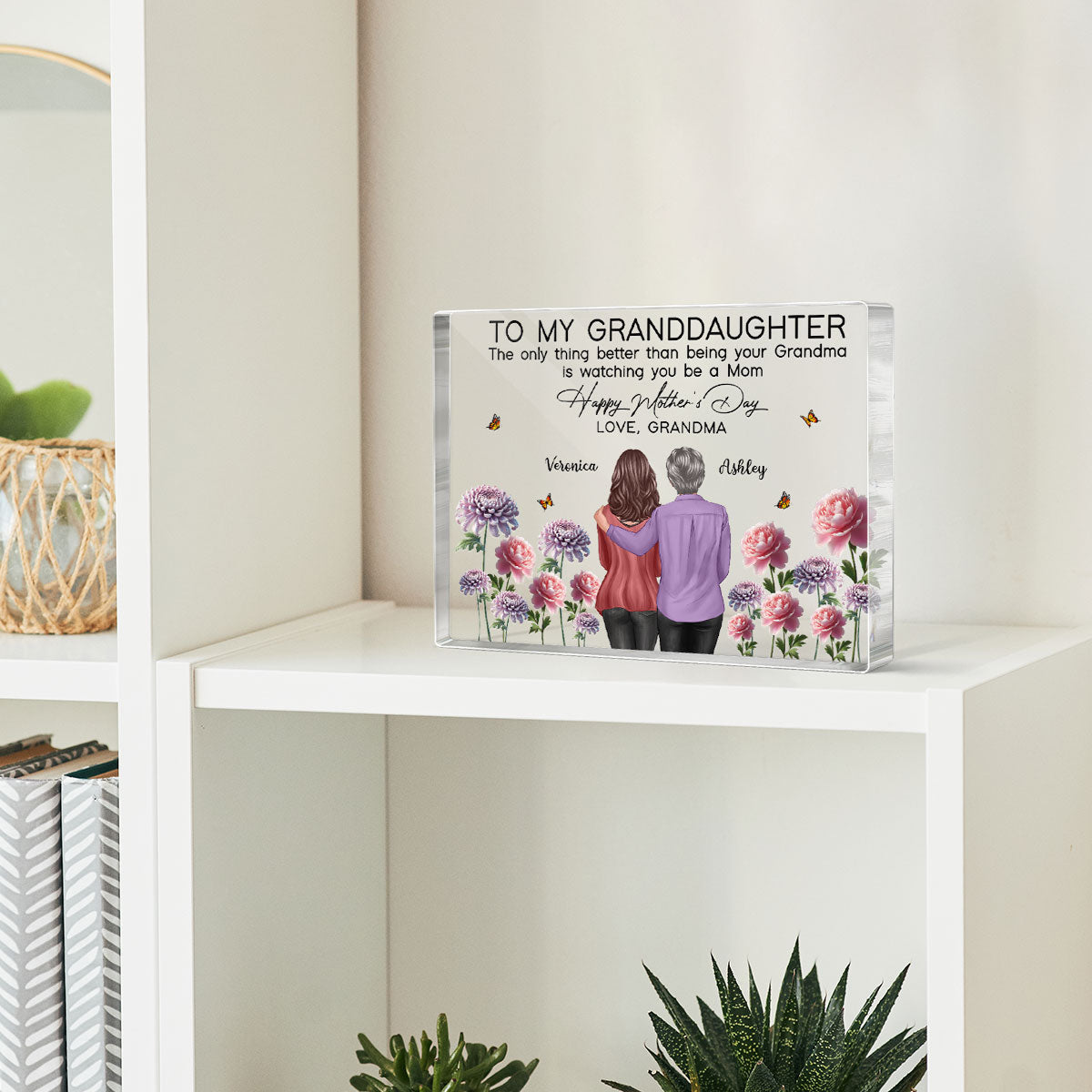 To My Granddaughter From Grandma Happy Mother's Day Birth Flower Personalized Acrylic Block Plaque, Heartfelt Gift For Granddaughter
