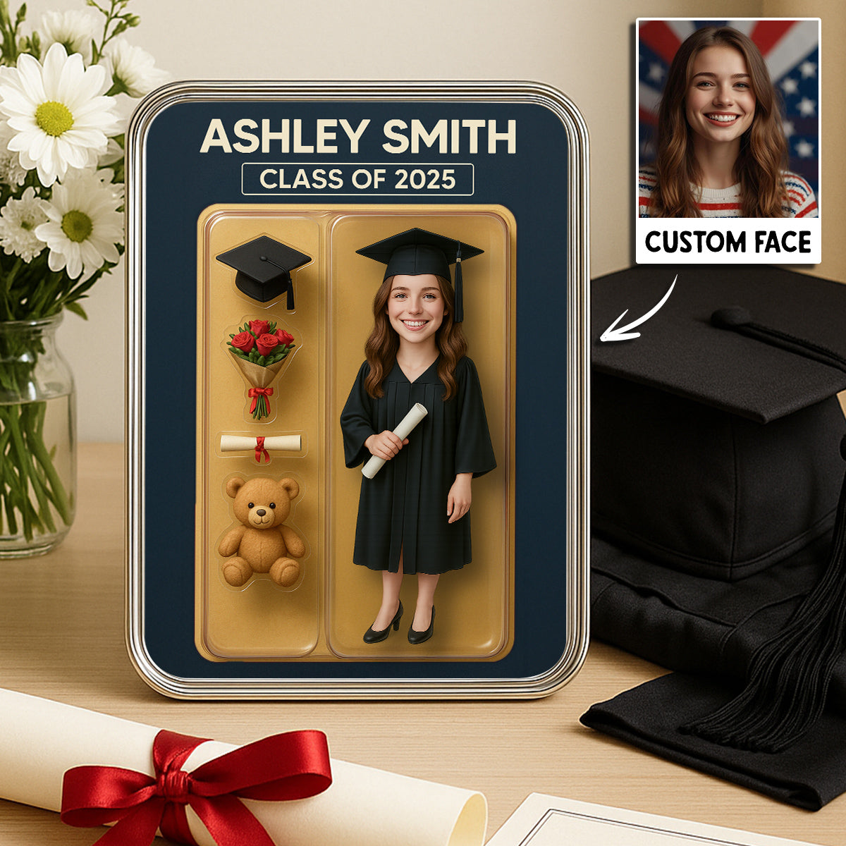 Graduation Custom Figure 3D Effect Personalized Mirrored Picture Frame, Graduation Gift